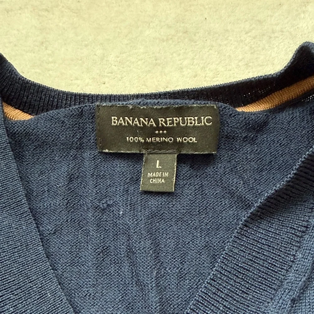 (243)Banana Republic Deep Blue V-Neck Sweater 100% merino wool